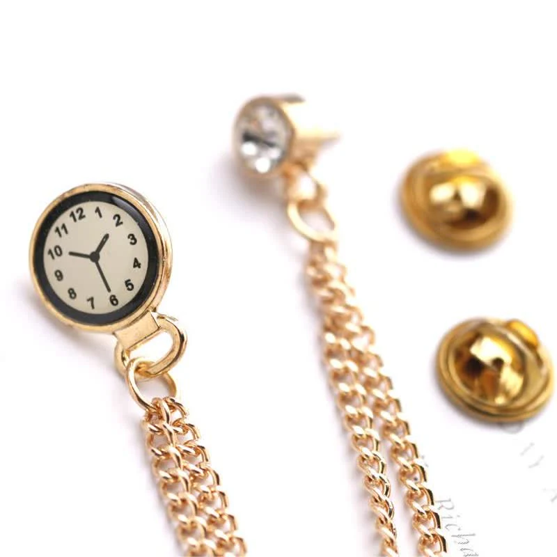 Men's Vintage Badge Clock Chain Brooch - Image 8