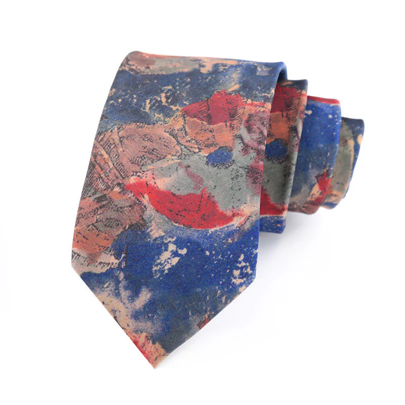 Men's Vintage Blue & Pink Artistic Painting Necktie - Image 2