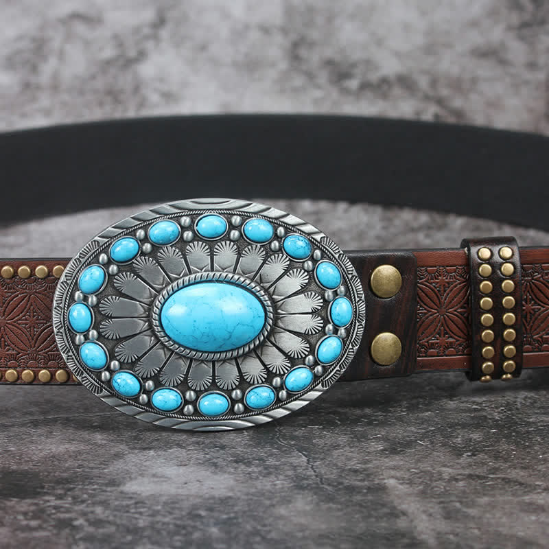 Men's Vintage Bohemia Turquoise Stone Leather Belt - Image 10