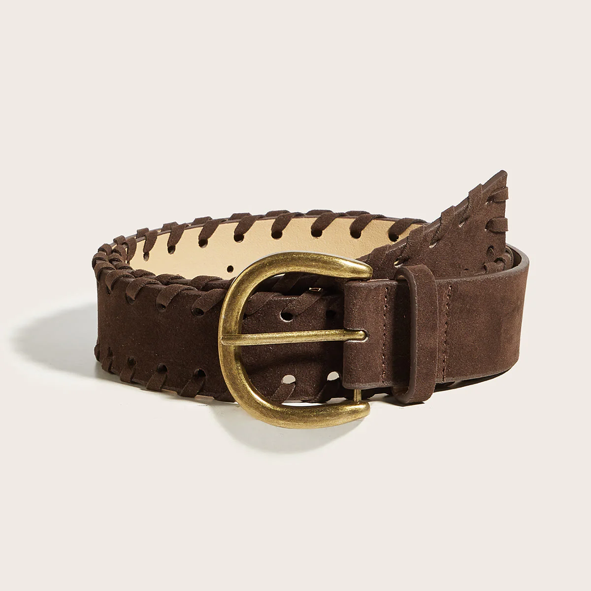 Men's Vintage Brass Pin Buckle Brown Leather Belt