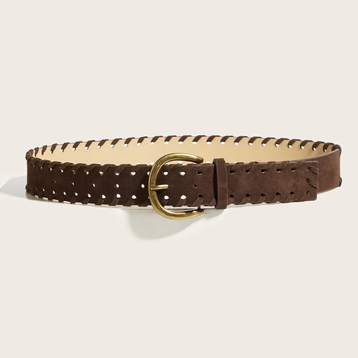 Men's Vintage Brass Pin Buckle Brown Leather Belt - Image 3