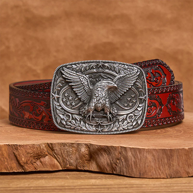 Men's Vintage Bronze 3D Eagle Buckle Leather Belt - Image 14