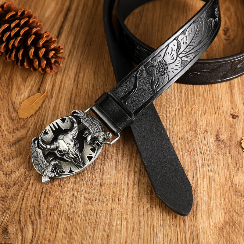 Men's Vintage Bull & Dual Eagles Leather Belt - Image 10