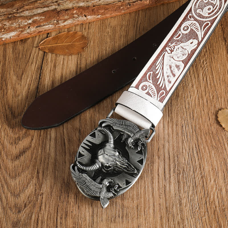 Men's Vintage Bull & Dual Eagles Leather Belt - Image 14