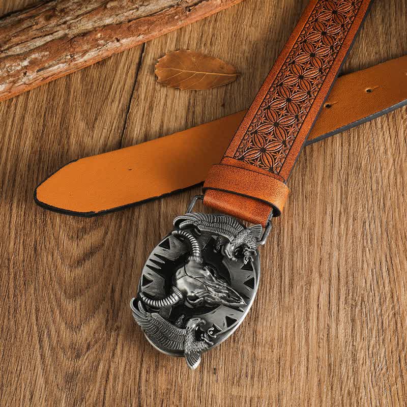 Men's Vintage Bull & Dual Eagles Leather Belt - Image 24