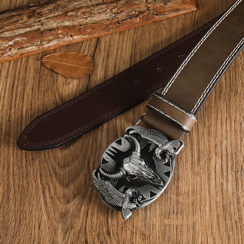 Men's Vintage Bull & Dual Eagles Leather Belt - Image 28