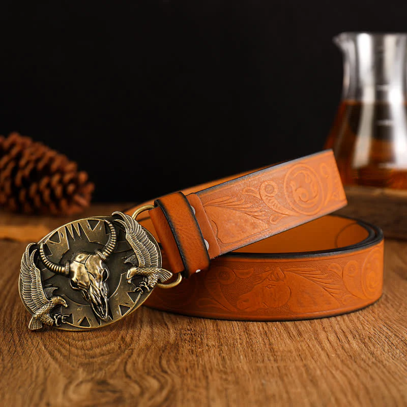 Men's Vintage Bull & Dual Eagles Leather Belt - Image 7
