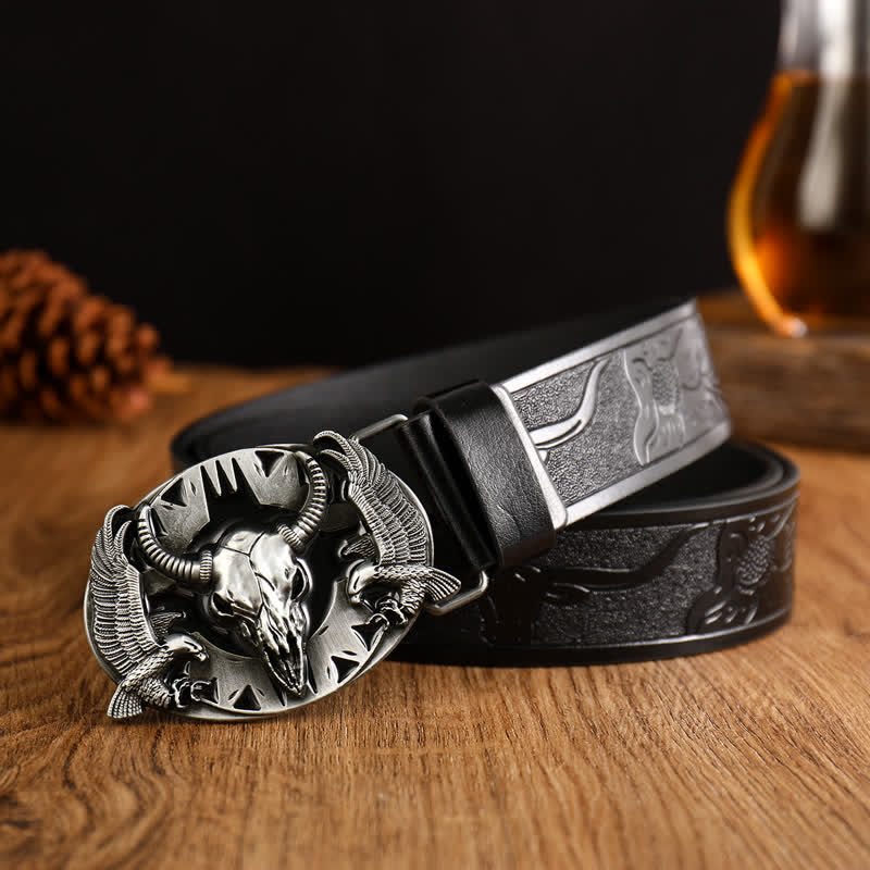 Men's Vintage Bull & Dual Eagles Leather Belt - Image 9