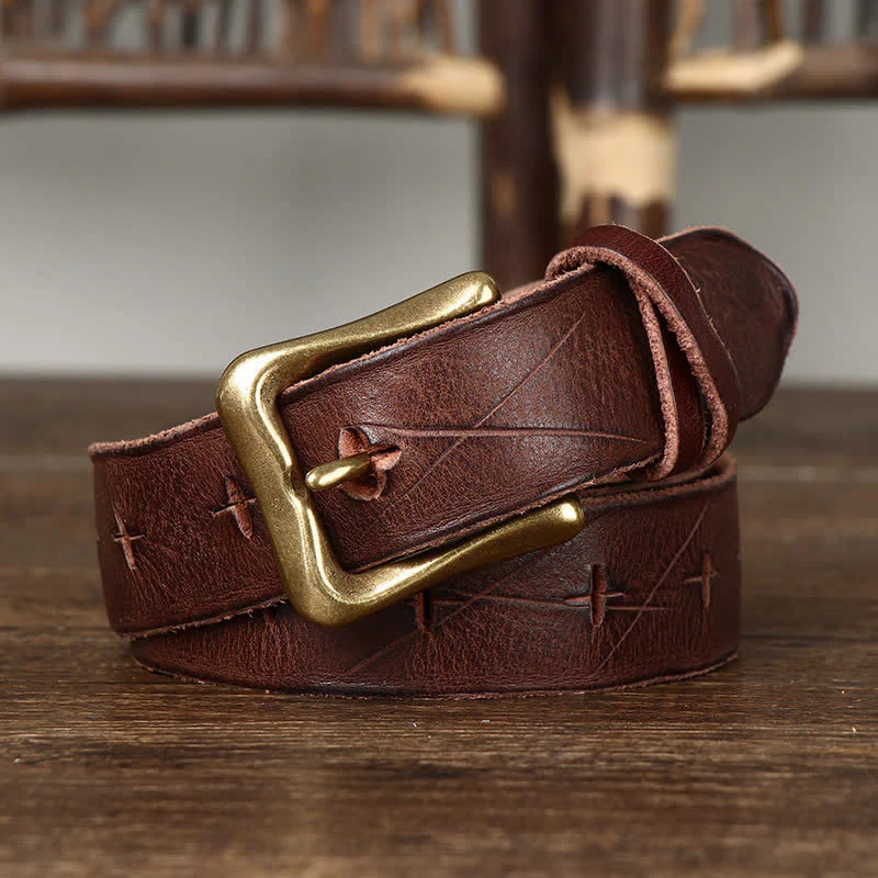 Men's Vintage Carving Crack Leather Belt - Image 6