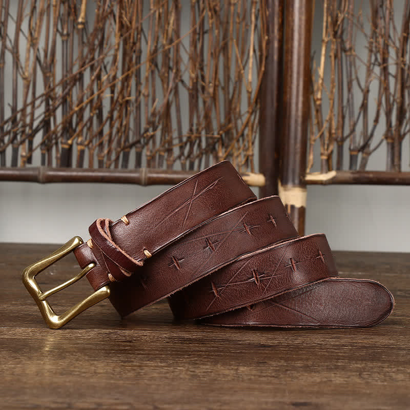Men's Vintage Carving Crack Leather Belt - Image 8