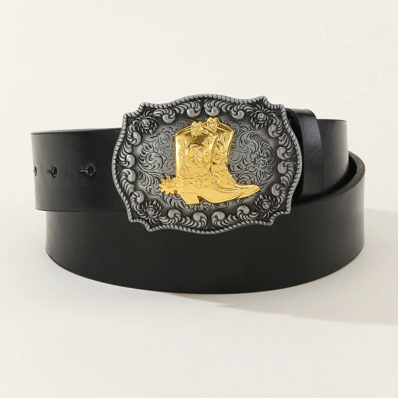 Men's Vintage Cowboy Boots Black Leather Belt