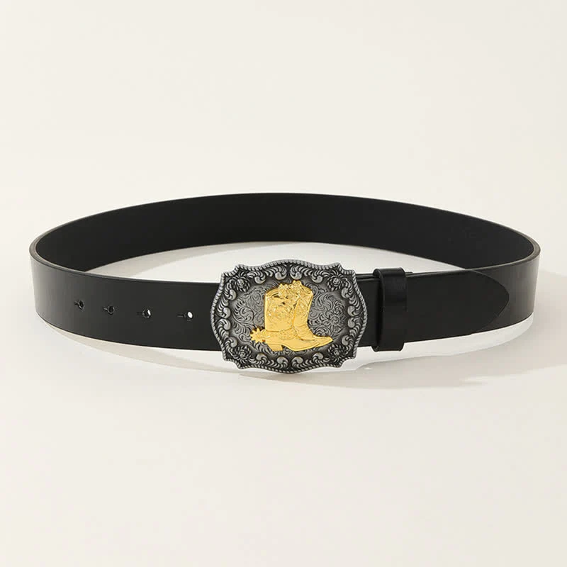 Men's Vintage Cowboy Boots Black Leather Belt - Image 2