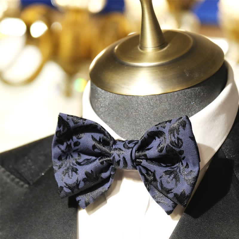 Men's Vintage Dark Blue Jacquard Wedding Bow Tie - Image 5