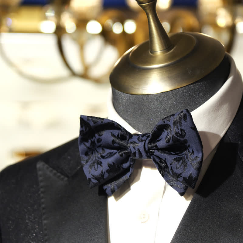 Men's Vintage Dark Blue Jacquard Wedding Bow Tie - Image 6