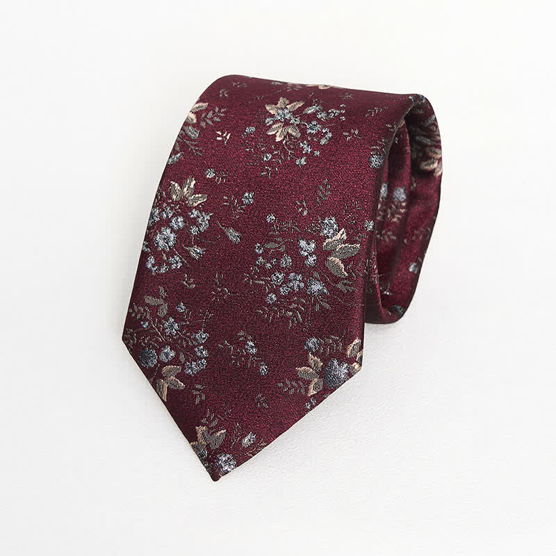 Men's Vintage Dark Red & Blue Floral Necktie - Image 3