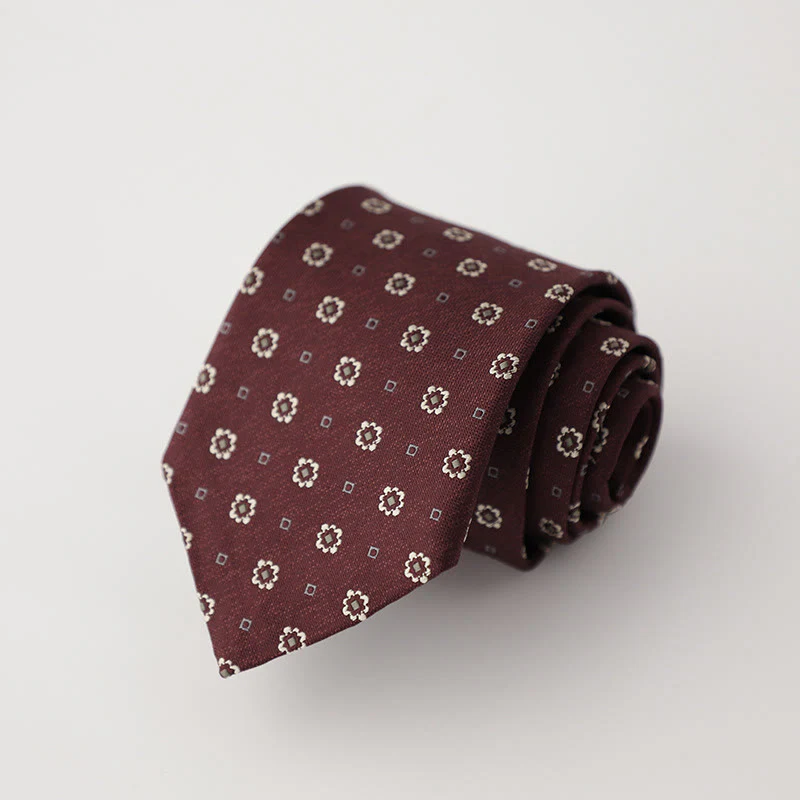 Men's Vintage Dark Red Floral Pattern Necktie