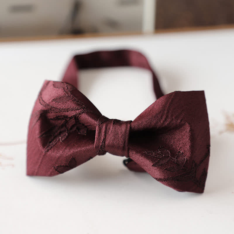 Men's Vintage Dark Red Series Floral Bow Tie - Image 5