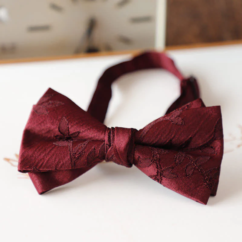 Men's Vintage Dark Red Series Floral Bow Tie - Image 6