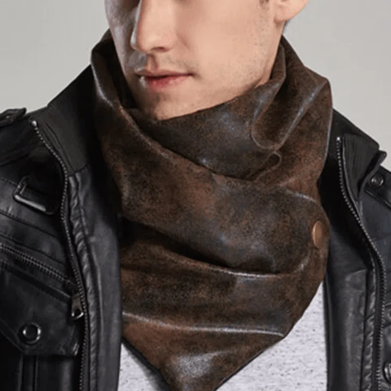 Men's Vintage Distressed Leather Metal Buckle Cravat