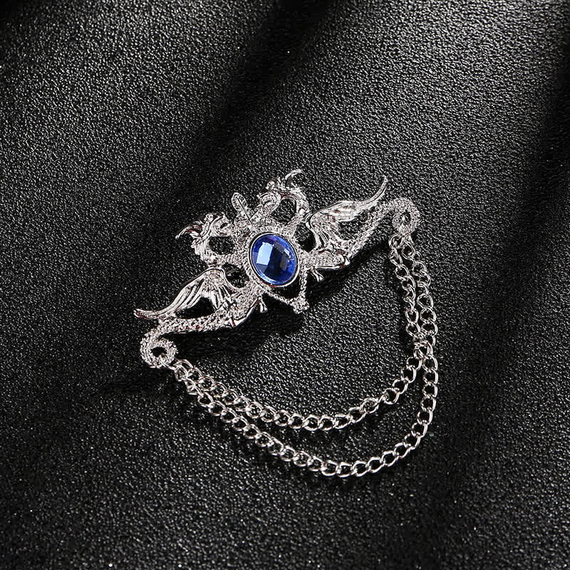 Men's Vintage Dragon Crystal Tassel Brooch - Image 2