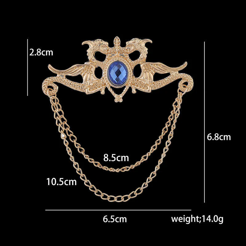 Men's Vintage Dragon Crystal Tassel Brooch - Image 5
