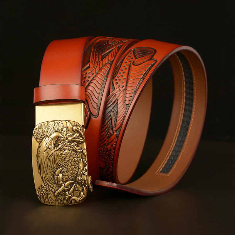 Men's Vintage Eagle Wings Automatic Buckle Leather Belt - Image 2