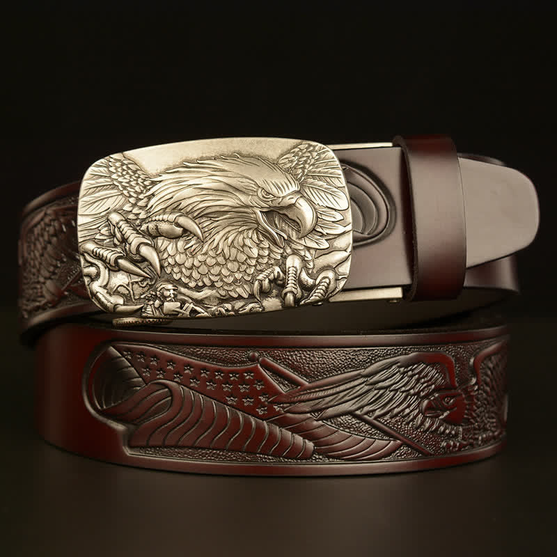 Men's Vintage Eagle Wings Automatic Buckle Leather Belt - Image 21