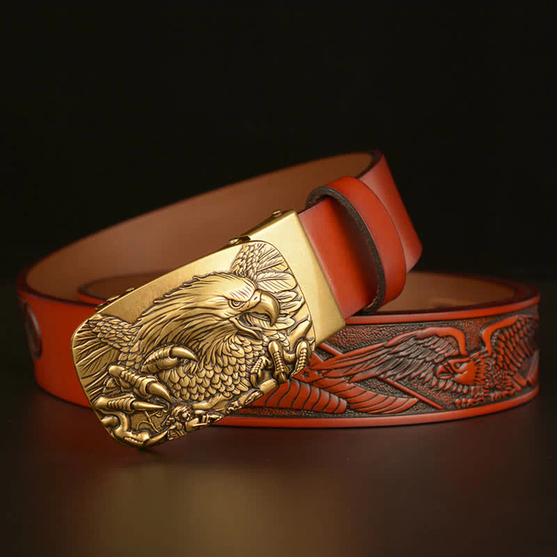Men's Vintage Eagle Wings Automatic Buckle Leather Belt - Image 3