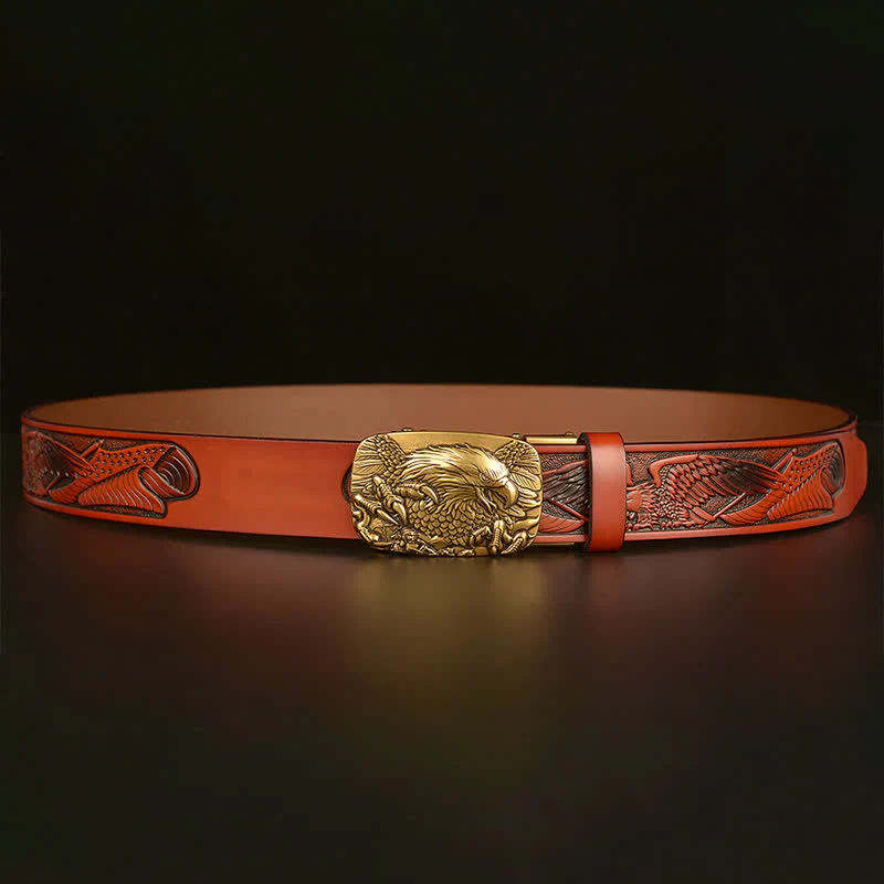 Men's Vintage Eagle Wings Automatic Buckle Leather Belt - Image 4