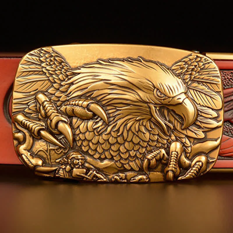 Men's Vintage Eagle Wings Automatic Buckle Leather Belt - Image 5