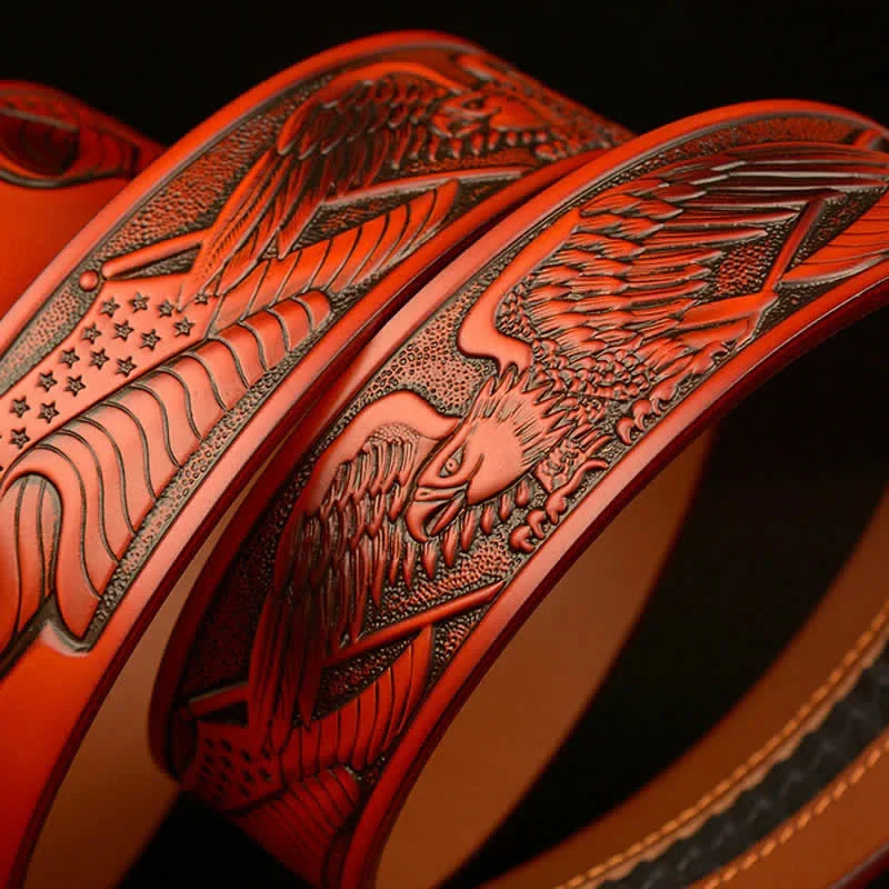 Men's Vintage Eagle Wings Automatic Buckle Leather Belt - Image 7