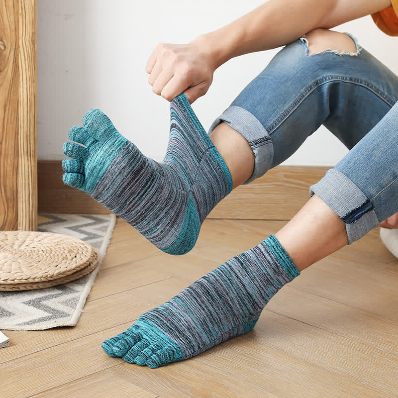 Men's Vintage Ethnic Striped Five Fingers Split Crew Socks - Image 8