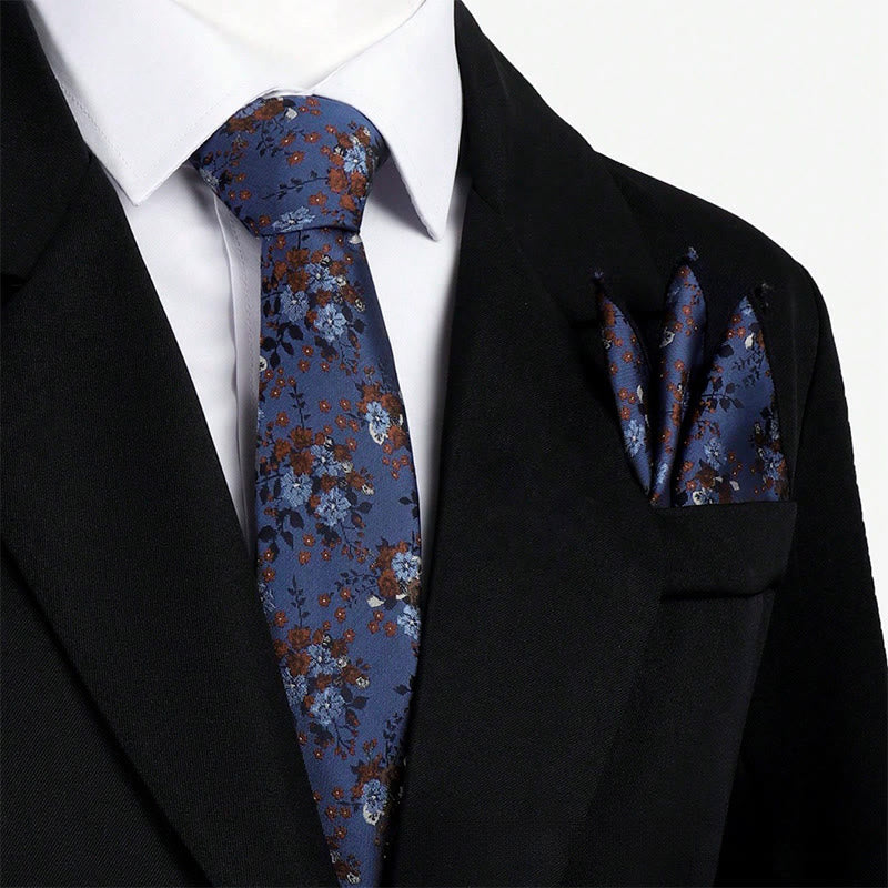 Men's Vintage Floral Jacquard Necktie And Pocket Square Set