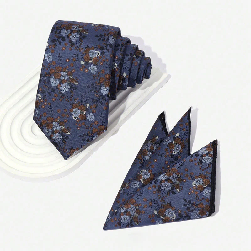Men's Vintage Floral Jacquard Necktie And Pocket Square Set - Image 2
