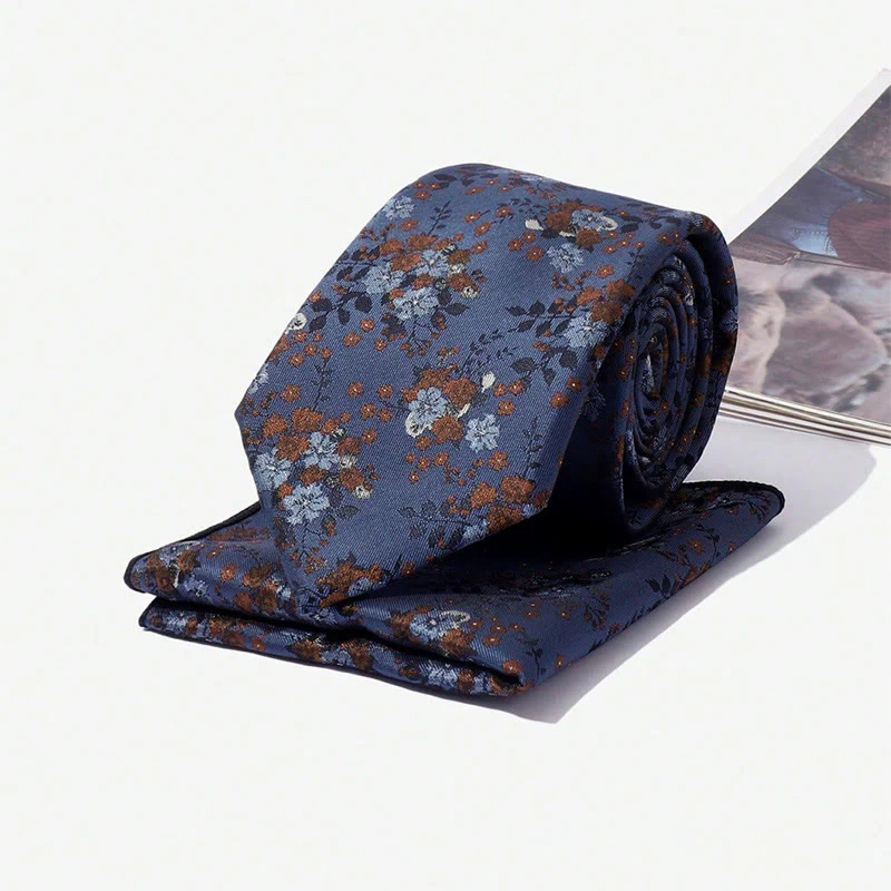 Men's Vintage Floral Jacquard Necktie And Pocket Square Set - Image 3