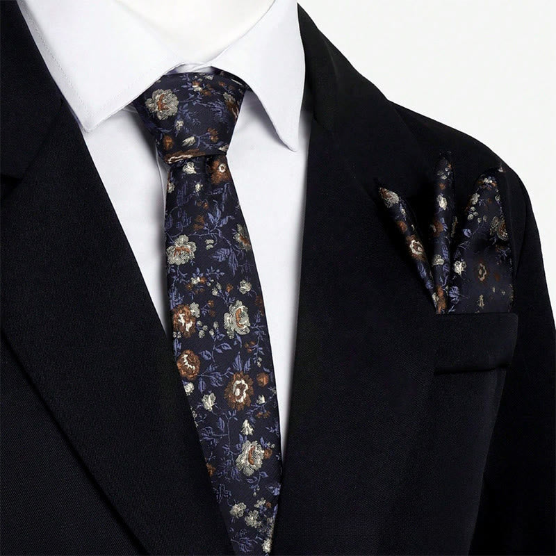 Men's Vintage Floral Jacquard Necktie And Pocket Square Set - Image 4