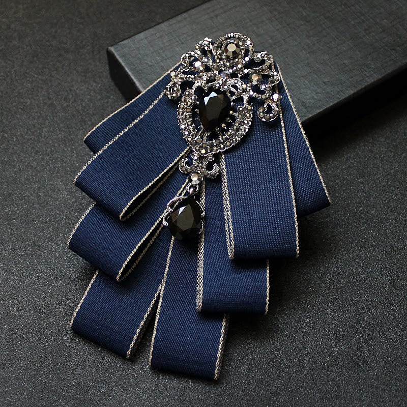 Men's Vintage Gem Layered Ribbon Chest Ornament Bow Tie