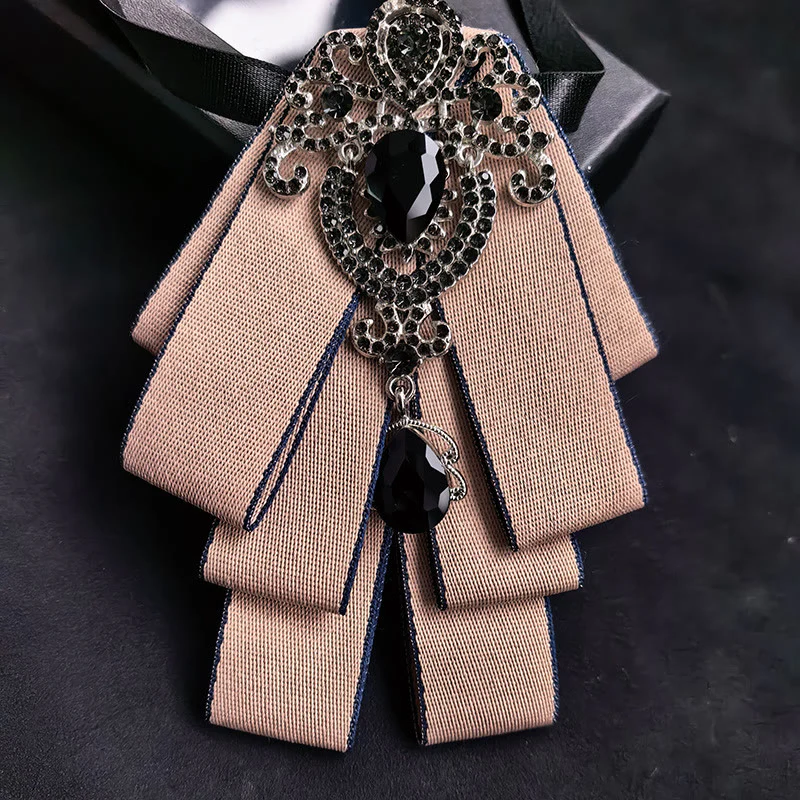 Men's Vintage Gem Layered Ribbon Chest Ornament Bow Tie - Image 6