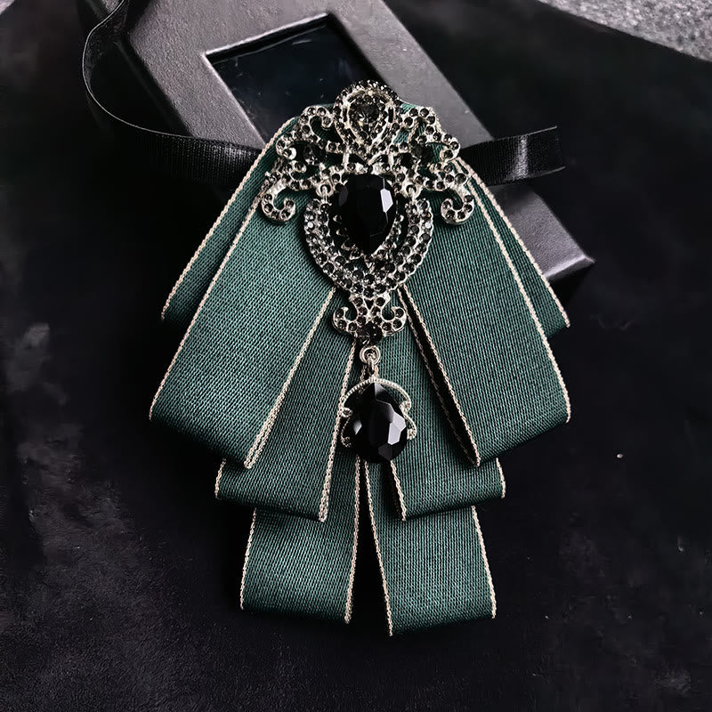 Men's Vintage Gem Layered Ribbon Chest Ornament Bow Tie - Image 8