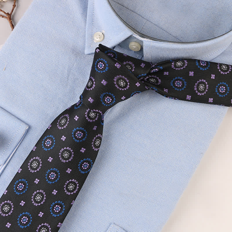Men's Vintage Geometric Floral Motifs Necktie - Image 10
