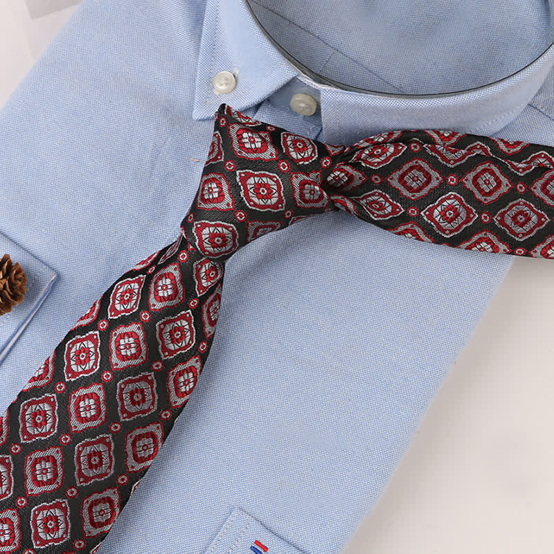 Men's Vintage Geometric Floral Motifs Necktie - Image 15