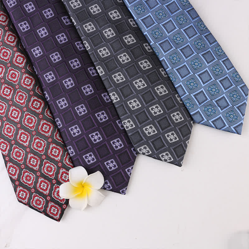 Men's Vintage Geometric Floral Motifs Necktie - Image 3
