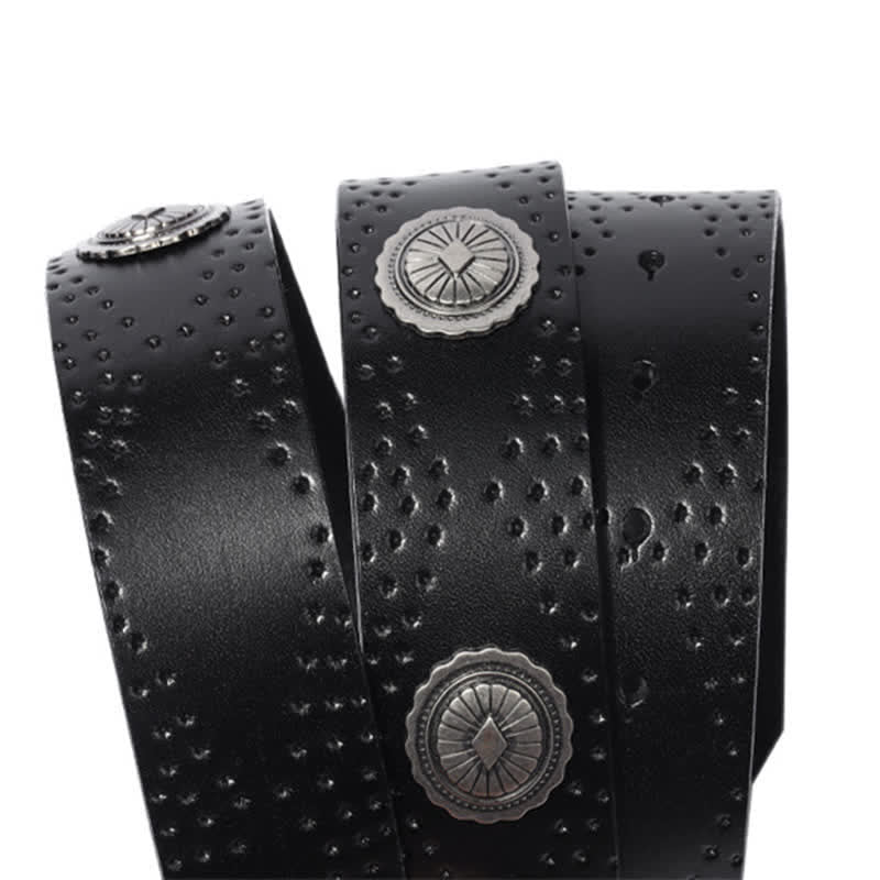 Men's Vintage Looking Oval Buckle Rivet Leather Belt - Image 6