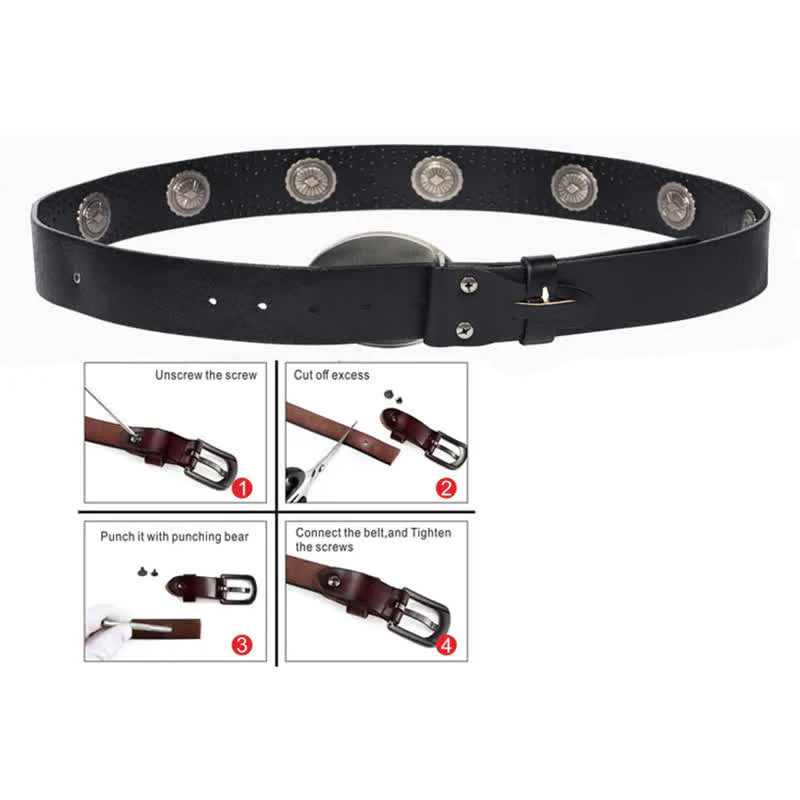 Men's Vintage Looking Oval Buckle Rivet Leather Belt - Image 8