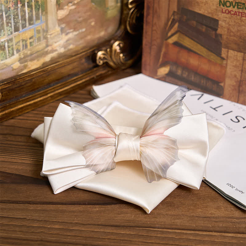 Men's Vintage Organza Butterfly Bow Tie Pocket Square Set - Image 4