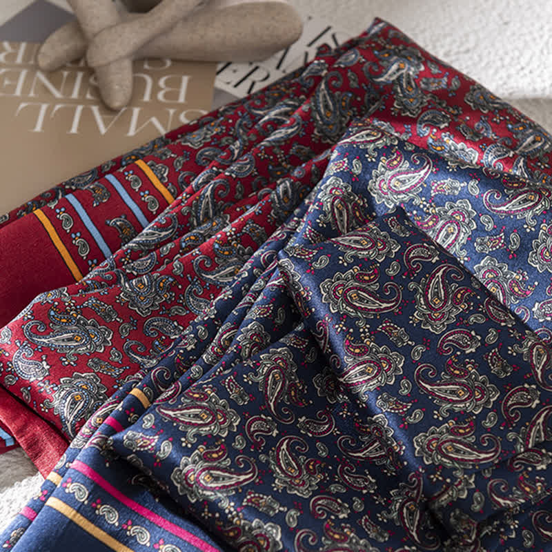 Men's Vintage Paisley Checker Thin Long Pure Silk Scarf - Image 2