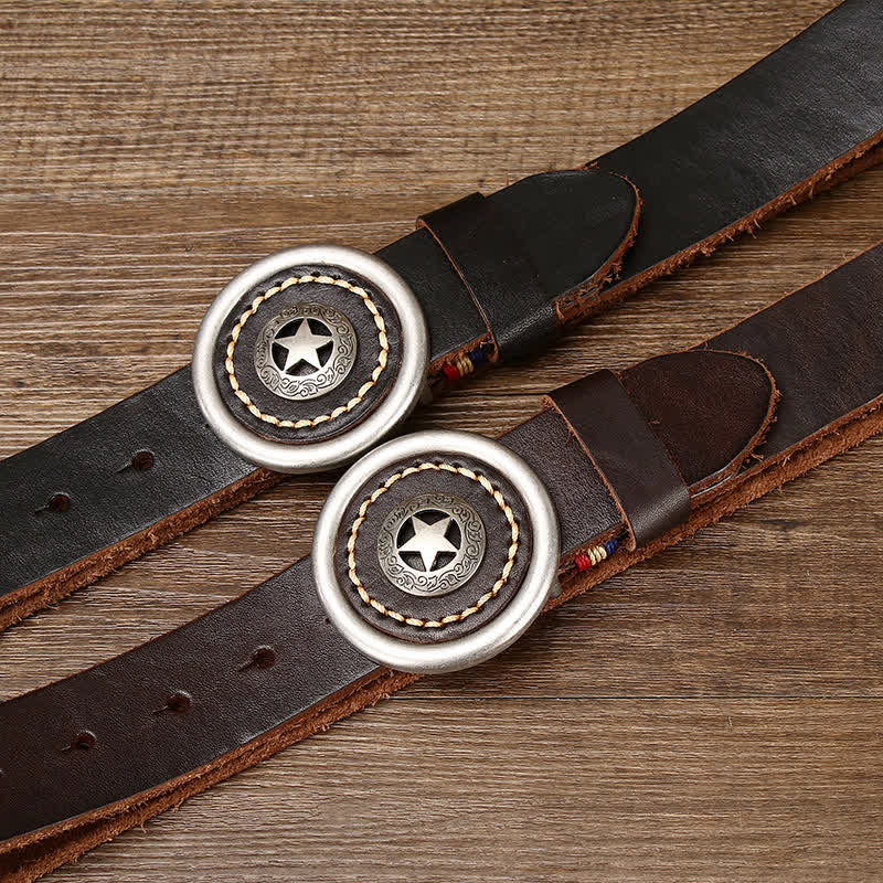 Men's Vintage Pentacle Thicken Leather Belt - Image 2