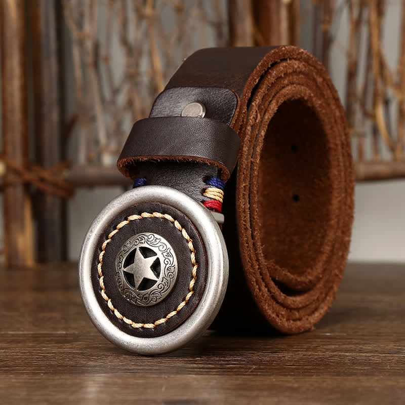 Men's Vintage Pentacle Thicken Leather Belt - Image 6