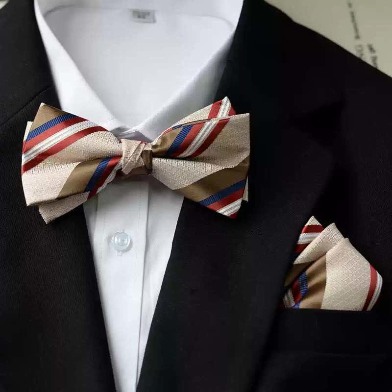 Men's Vintage Printed Double Layered Handkerchief Bow Tie - Image 11