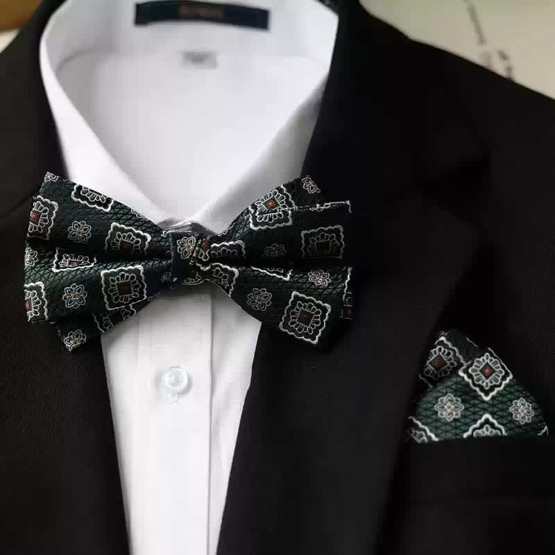 Men's Vintage Printed Double Layered Handkerchief Bow Tie - Image 13